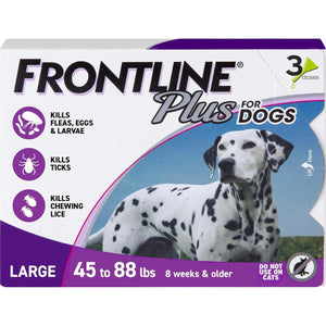 Frontline Plus Flea Tick Treatment Large Dogs 3 Doses for Dogs 45 to 88 lbs Fast Acting Waterproof