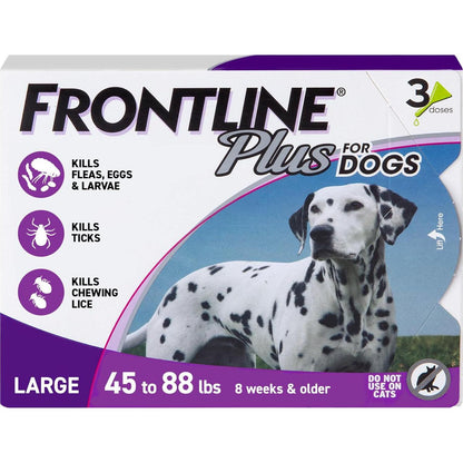 Frontline Plus Flea Tick Treatment Large Dogs 3 Doses for Dogs 45 to 88 lbs Fast Acting Waterproof