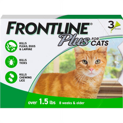 Frontline Plus Flea and Tick Treatment for Cats Over 1.5 Pounds 3 Topical Applications Fast-Acting Long-Lasting Protection