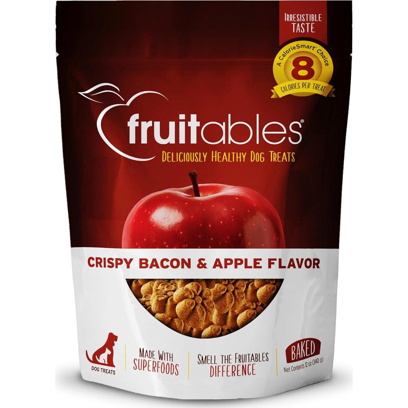 Fruitables Dog Treats Apple and Crispy Bacon Flavor 12 oz Baked Low Calorie Grain Free Made in USA