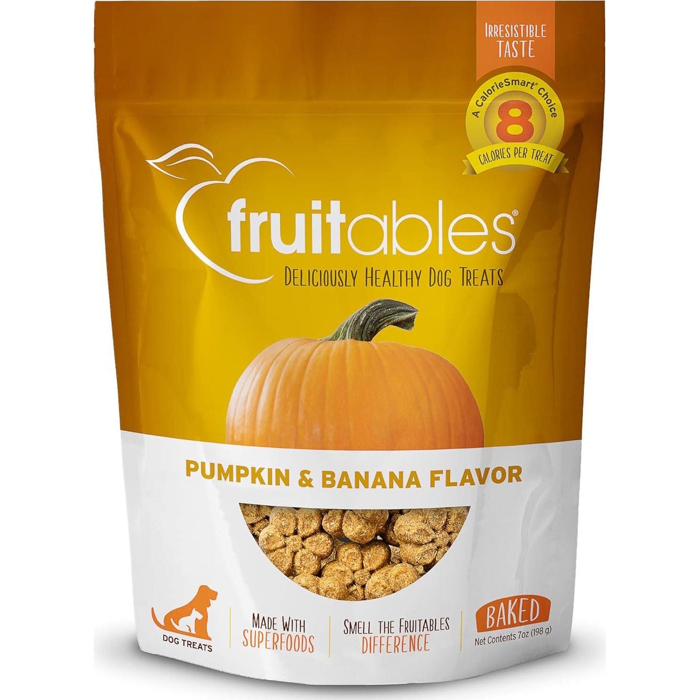 Fruitables Dog Treats 7 oz Pumpkin and Banana Baked Snacks Low Calorie Wheat Free Made in USA