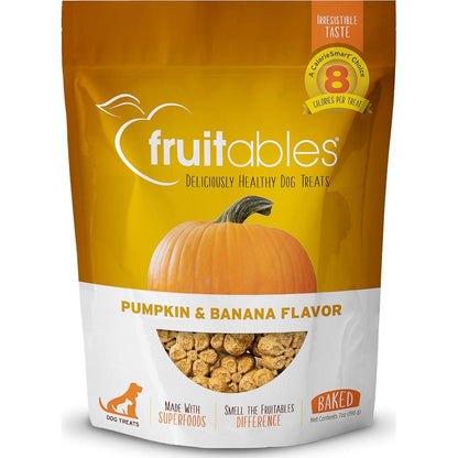 Fruitables Dog Treats 7 oz Pumpkin and Banana Baked Snacks Low Calorie Wheat Free Made in USA