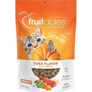Fruitables Healthy Cat Treats, Crunchy Tuna & Pumpkin Flavor, 2.5 oz, Low-Calorie, Grain-Free Protein Snack for Cats