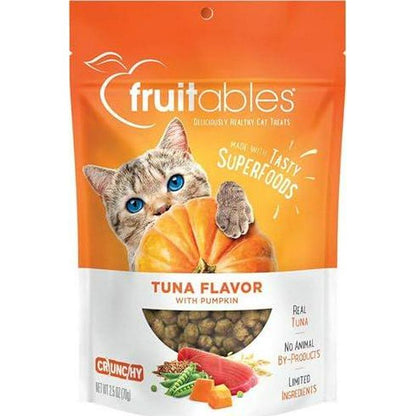 Fruitables Healthy Cat Treats, Crunchy Tuna & Pumpkin Flavor, 2.5 oz, Low-Calorie, Grain-Free Protein Snack for Cats