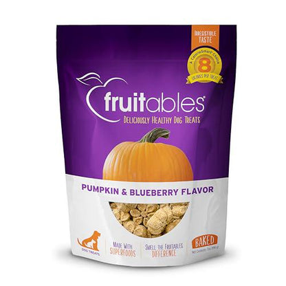 Fruitables Crunchy Baked Dog Treats Pumpkin and Blueberry 7 oz Low Calorie Natural Snack for Dogs