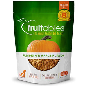 Fruitables Dog Treats 12 oz Pumpkin and Apple Flavor Low Calorie Healthy Snacks for Dogs White Pouch
