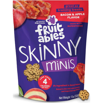 Fruitables Skinny Minis Dog Treats, Bacon & Apple Flavor, Low Calorie, Training Treats, 12 oz Bag