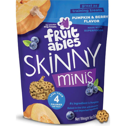 Fruitables Skinny Mini Dog Treats Pumpkin and Berry Flavor 5 oz Healthy Low Calorie Grain Free Training Bites