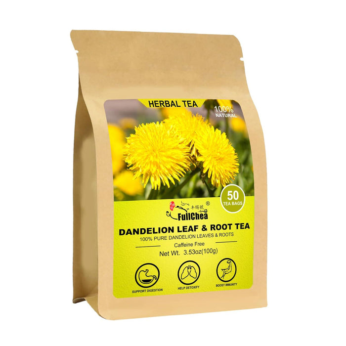Fullchea Dandelion Leaf & Root Tea Bags, 50 Tea Bags, Caffeine-Free Herbal Tea for Liver & Kidney Health, Non-GMO, Supports Digestion & Immunity