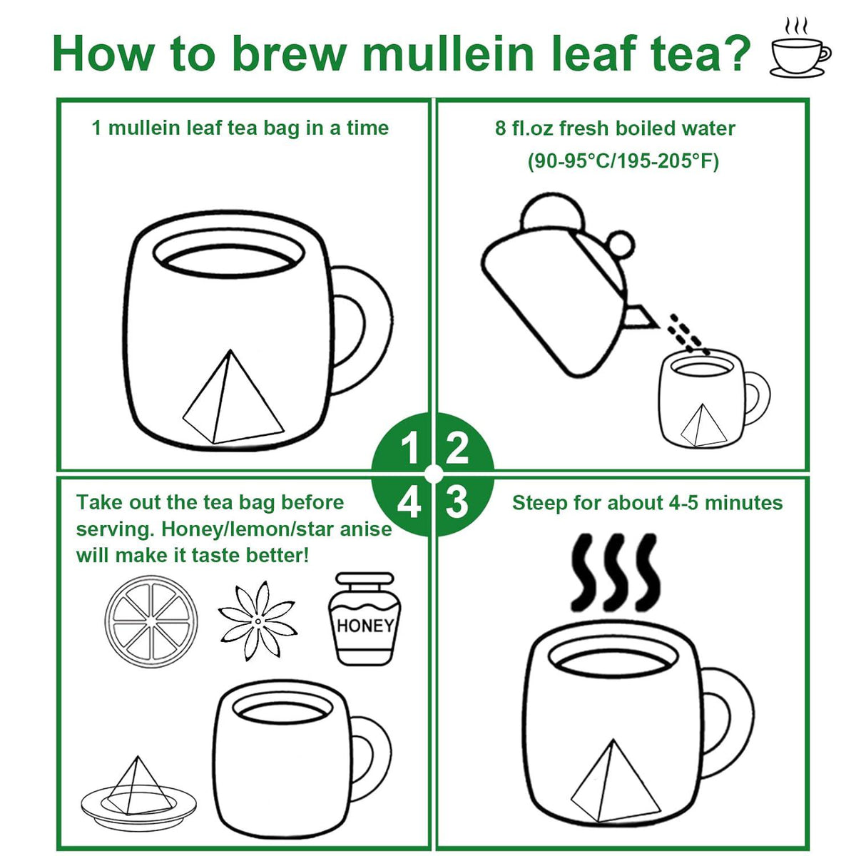 FullChea FullChea -Mullein Leaf Tea Bags, 20 Teabags, 3g/bag For Lungs - Non-GMO - Caffeine-free - Natural Healthy Herbal Tea For Detox And Respiratory Support