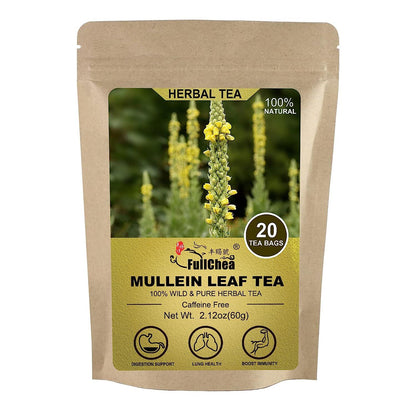 FullChea FullChea -Mullein Leaf Tea Bags, 20 Teabags, 3g/bag For Lungs - Non-GMO - Caffeine-free - Natural Healthy Herbal Tea For Detox And Respiratory Support