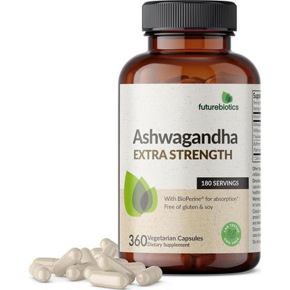 Futurebiotics Ashwagandha Extra Strength Stress & Mood Support, with Bioperine, 360 Vegetarian Capsules