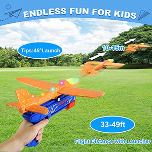 Fuwidvia 3 Pack LED Airplane Launcher Glider Toys with 2 Flight Modes for Kids