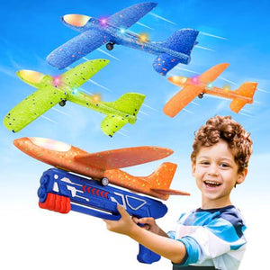 Fuwidvia 3 Pack LED Airplane Launcher Glider Toys with 2 Flight Modes for Kids