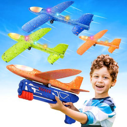Fuwidvia 3 Pack LED Airplane Launcher Glider Toys with 2 Flight Modes for Kids
