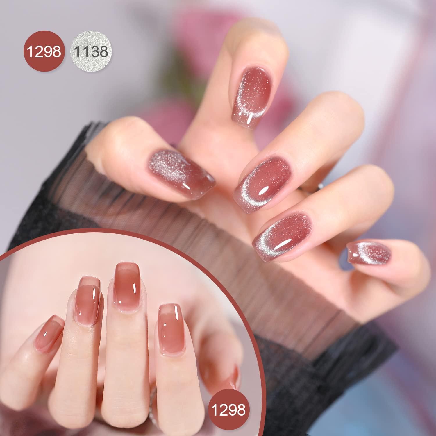 GAOY Gel Nail Polish Set In Jelly Red Pink Nude With Glitter Cat Eye Gel And Magnet For Manicure And Nail Art DIY At Home - Rosy Haze,