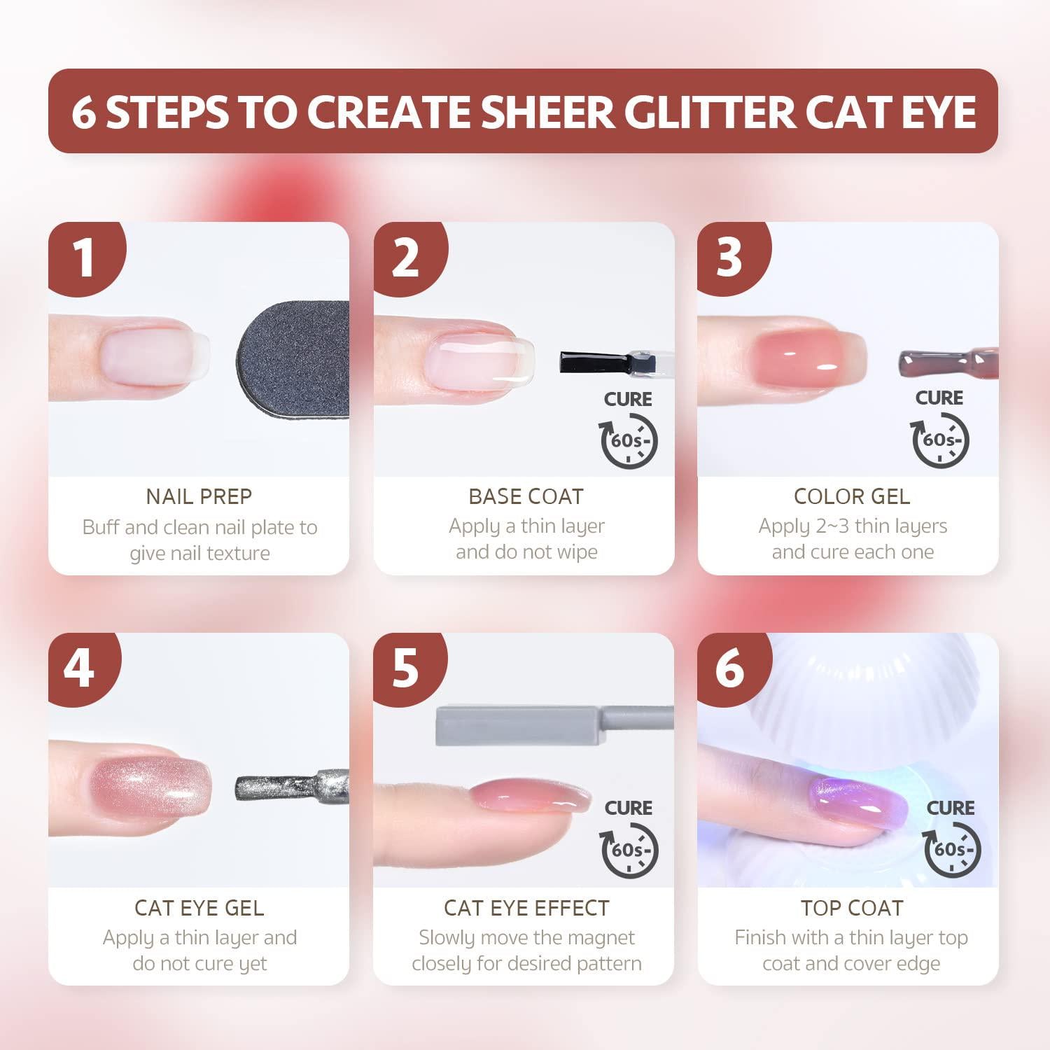 GAOY Gel Nail Polish Set In Jelly Red Pink Nude With Glitter Cat Eye Gel And Magnet For Manicure And Nail Art DIY At Home - Rosy Haze,