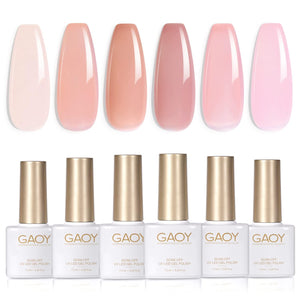 GAOY GAOY Jelly Nude Pink Gel Nail Polish Set, 6 Transparent Sheer Colors Soak Off UV Light Cure Gel Polish Kit For Salon And Nail Art DIY At Home