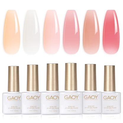 GAOY GAOY Milky White Jelly Nude Gel Nail Polish Set, 6 Transparent Colors Sheer Pink Orange Soak Off UV Light Cure Gel Polish Kit For Salon And Nail Art DIY At Home