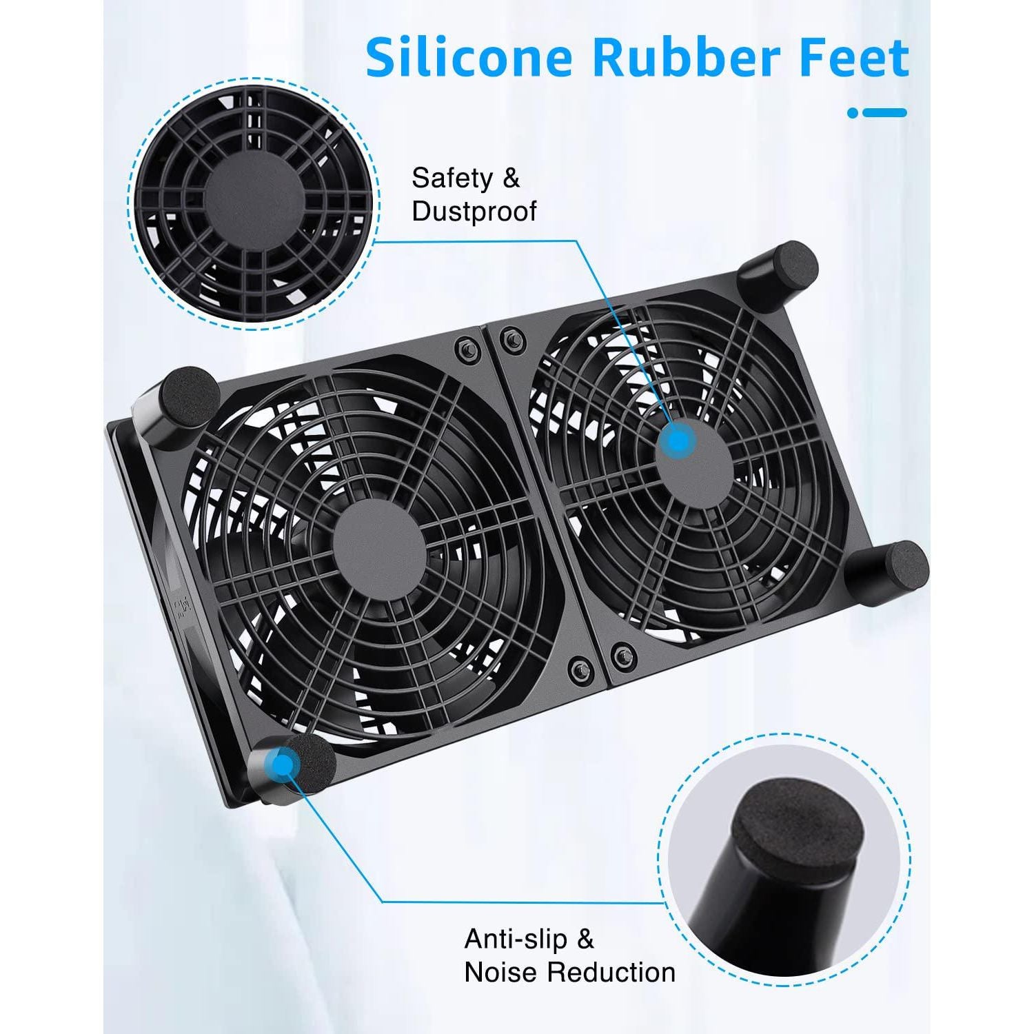 GDSTIME Dual 120mm 5V USB Fans, 102CFM Big Airflow Fan Cooling For Router TV Box Micro Computer And Other Electronics,