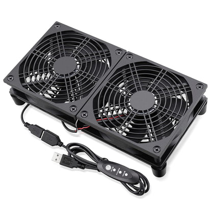 GDSTIME Dual 120mm 5V USB Fans, 102CFM Big Airflow Fan Cooling For Router TV Box Micro Computer And Other Electronics,