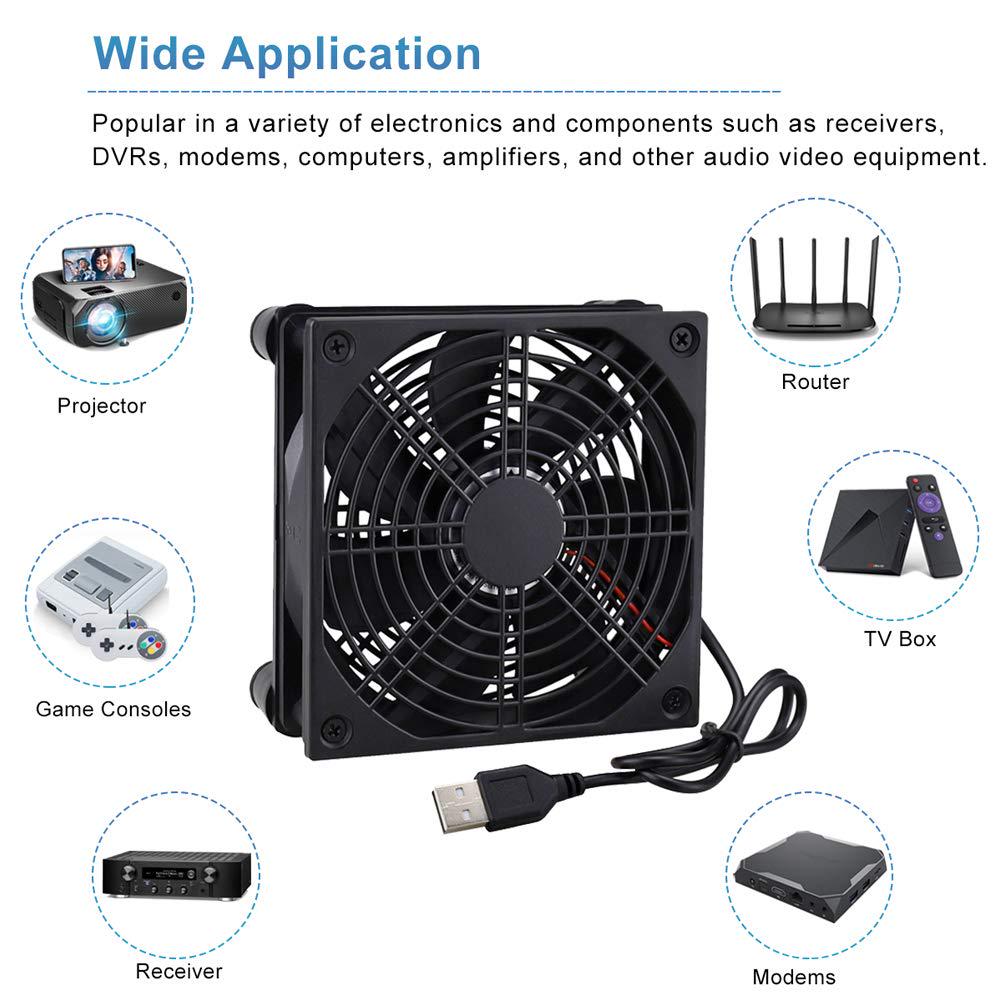 GDSTIME Quiet 120mm Router Fan Cooler, DC 5V USB Powered For Modem TV Box Receiver DVR PlayStation Xbox Computer Cabinet Cooling,