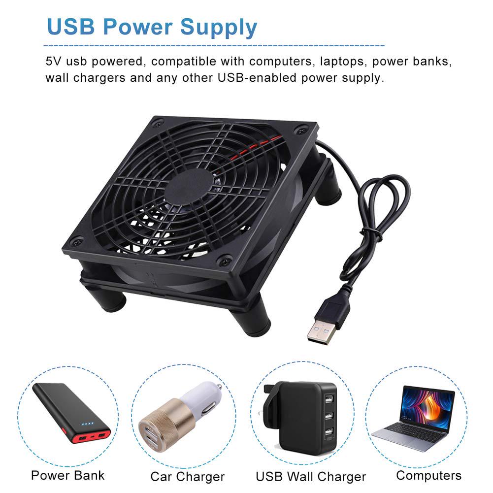 GDSTIME Quiet 120mm Router Fan Cooler, DC 5V USB Powered For Modem TV Box Receiver DVR PlayStation Xbox Computer Cabinet Cooling,