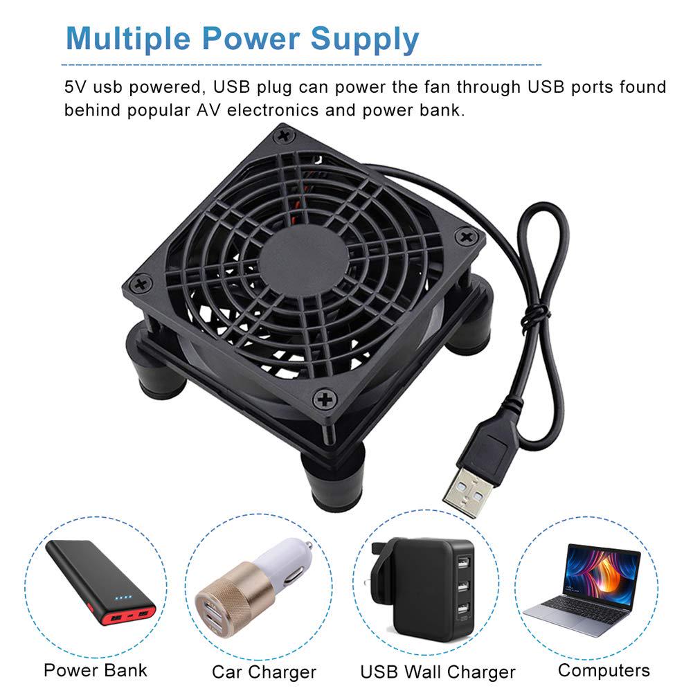 GDSTIME Quiet 80mm Fan, Router Cooler Fan, 80mm X 25mm DC 5V USB Brushless Cooling Fan,