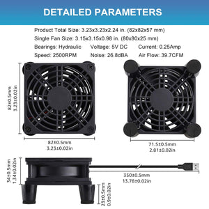 GDSTIME Quiet 80mm Fan, Router Cooler Fan, 80mm X 25mm DC 5V USB Brushless Cooling Fan,