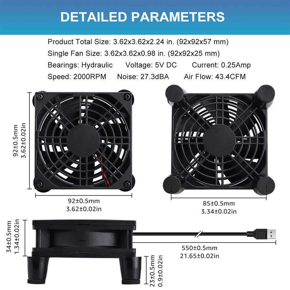 GDSTIME Quiet 90mm Fan, Router Cooler Fan, 90mm X 25mm DC 5V USB Brushless Cooling Fan,