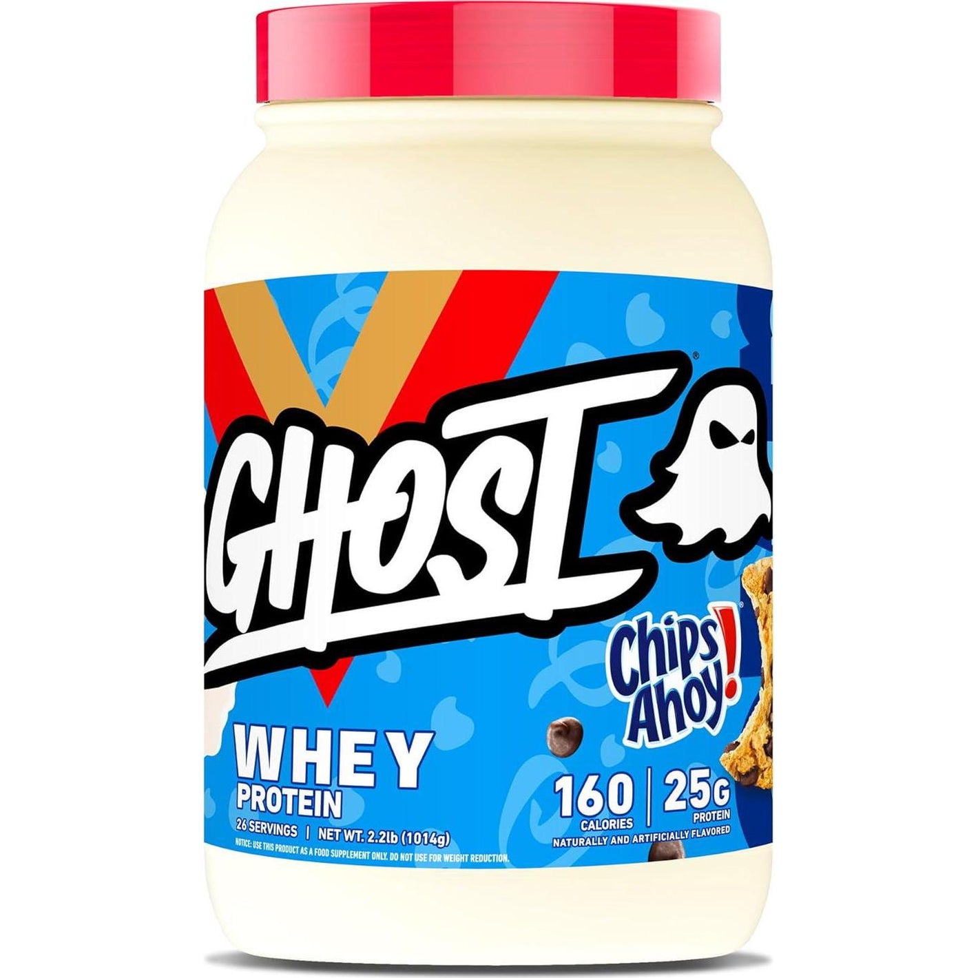 Ghost Whey Protein Powder, Chips Ahoy Flavor, 2lb Tub, 25g Protein, Chocolate Chip Cookie-Flavored Isolate, Concentrate & Hydrolyzed Whey Protein Blend