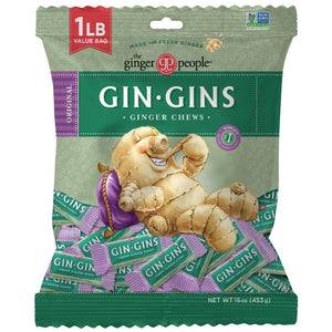 The Ginger People Gin Gins Original Ginger Chews, Fresh Ginger Candy, Individually Wrapped, Healthy Candy, 16oz (Large Bag)