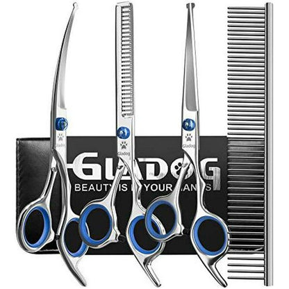 Gladog Dog Grooming Scissors Set 5 in 1 Heavy Duty with Round Tip Safety Shears for Cats and Dogs