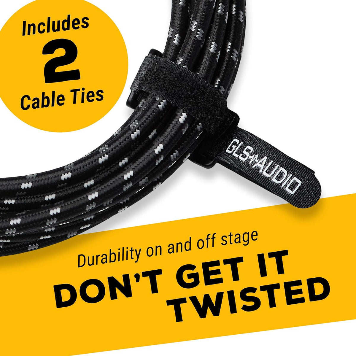 GLS Audio Instrument Cable - Amp Cord For Bass And Electric Guitar - Straight To Right Angle 1/4 Inch Instrument Cable - Black/Grey Braided Tweed, 20ft,
