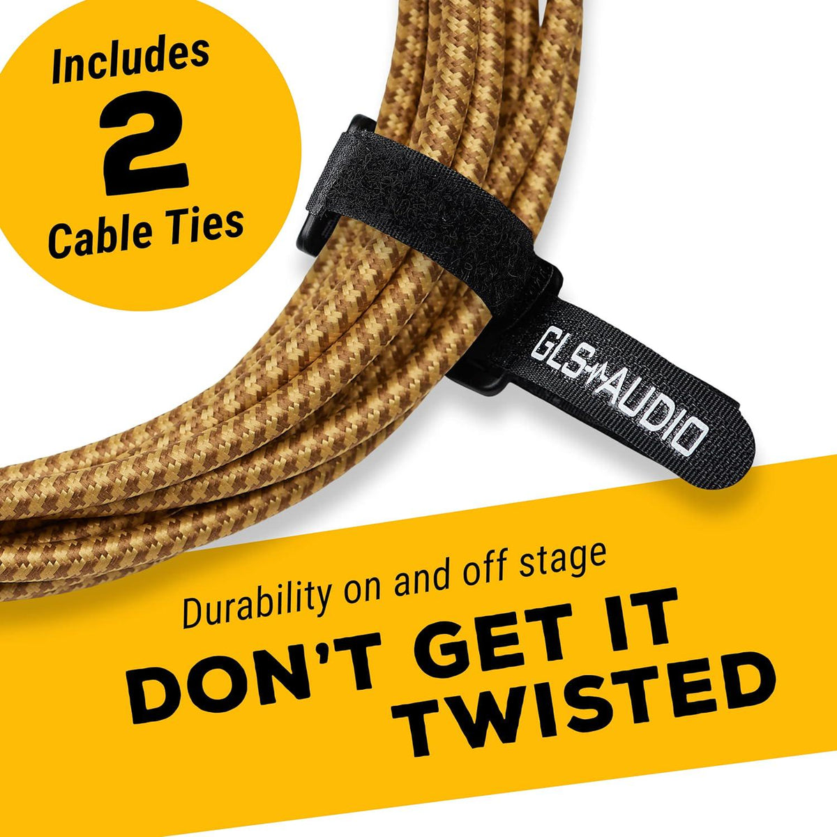 GLS Audio Instrument Cable - Amp Cord For Bass And Electric Guitar - Straight To Right Angle 1/4 Inch Instrument Cable - Brown/Yellow Braided Tweed, 20ft,