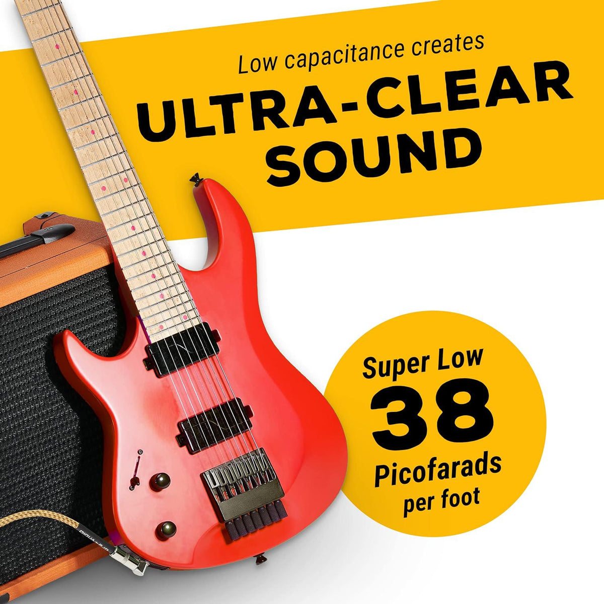 GLS Audio Instrument Cable - Amp Cord For Bass And Electric Guitar - Straight To Right Angle 1/4 Inch Instrument Cable - Brown/Yellow Braided Tweed, 20ft,
