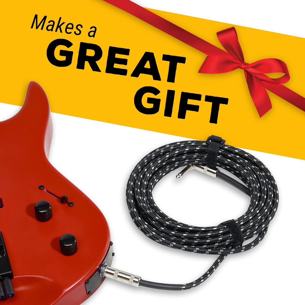 GLS Audio Instrument Cable - Amp Cord For Bass And Electric Guitar - Straight To Right Angle 1/4 Inch Instrument Cable - Black/Grey Braided Tweed, 10ft,