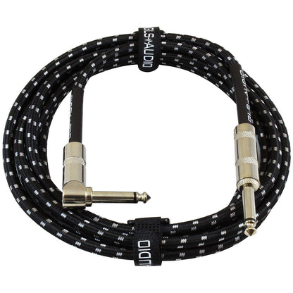 GLS Audio Instrument Cable - Amp Cord For Bass And Electric Guitar - Straight To Right Angle 1/4 Inch Instrument Cable - Black/Grey Braided Tweed, 10ft,