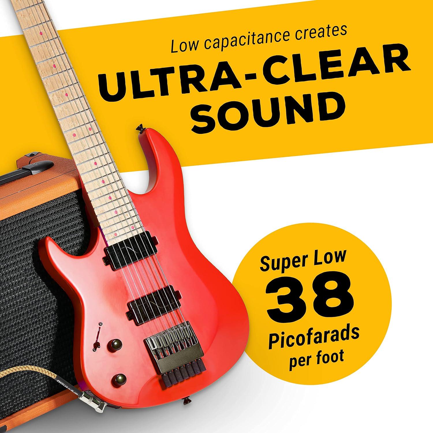 GLS Audio Instrument Cable - Amp Cord For Bass And Electric Guitar - Straight To Right Angle 1/4 Inch Instrument Cable - Brown/Yellow Braided Tweed, 10ft,