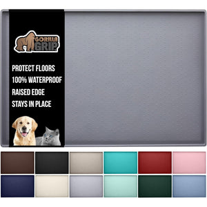 Gorilla Grip Silicone Pet Feeding Mat Waterproof Raised Edge BPA Free 18.5x11.5 Gray for Dog Cat Bowl