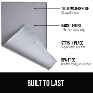 Gorilla Grip Silicone Pet Feeding Mat Waterproof Raised Edge BPA Free 18.5x11.5 Gray for Dog Cat Bowl