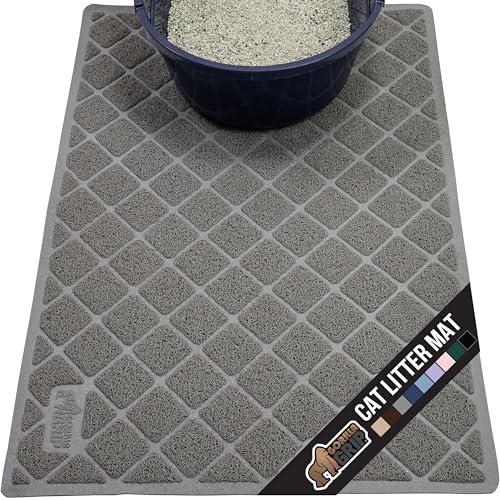 Gorilla Grip Cat Litter Mat 35x23", Gray, Water Resistant, Litter Trapping, Easy Clean, Soft on Paws, Indoor Kitten Supplies