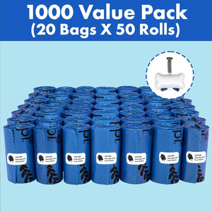 Gorilla Supply Dog Waste Bags with Dispenser 9 x 13 Blue 1000 Count Leak Proof Poop Bags with Leash Tie