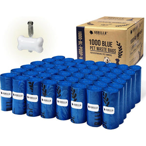 Gorilla Supply Dog Waste Bags with Dispenser 9 x 13 Blue 1000 Count Leak Proof Poop Bags with Leash Tie