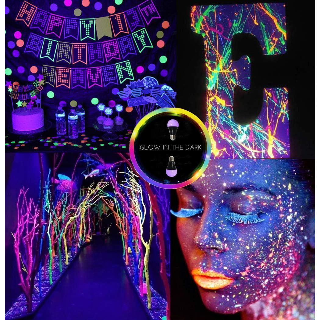 GREENIC UV Led Black Light Bulb 2 Pack, 8W (60W Equivalent) A19 E26 Blacklight Bulb UVA Level 385-400nm, Glow In Dark For Body Paint Club Party Neon Posters,605621293710
