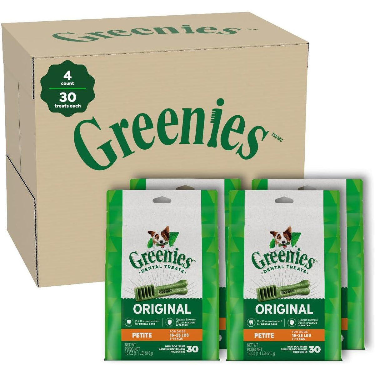 GREENIES Original Petite Natural Dog Dental Care Chews Oral Health Dog Treats, 72 Oz. Pack (120 Treats),