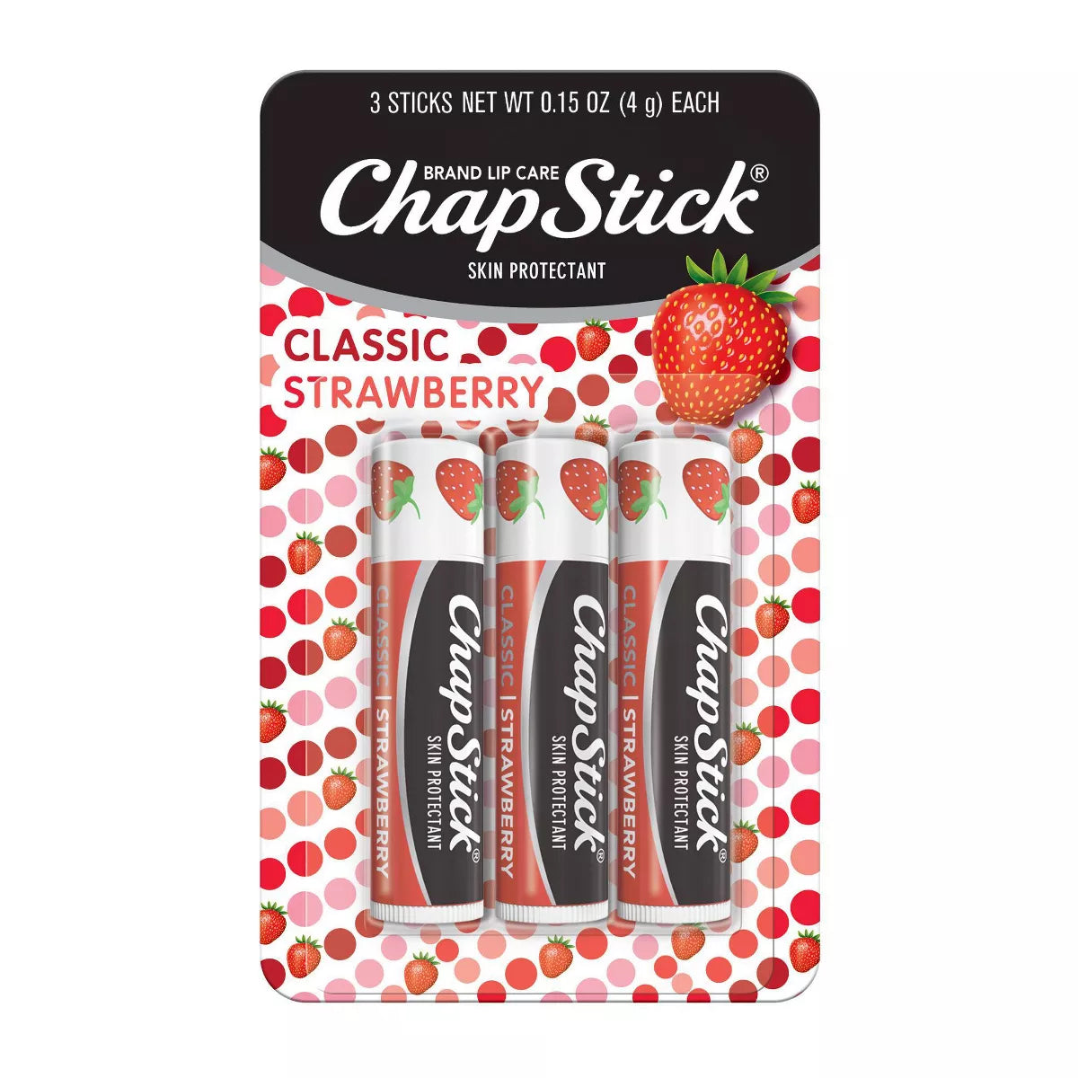 ChapStick Classic Strawberry Lip Balm (Pack Of 3) 4g Each,305730715409