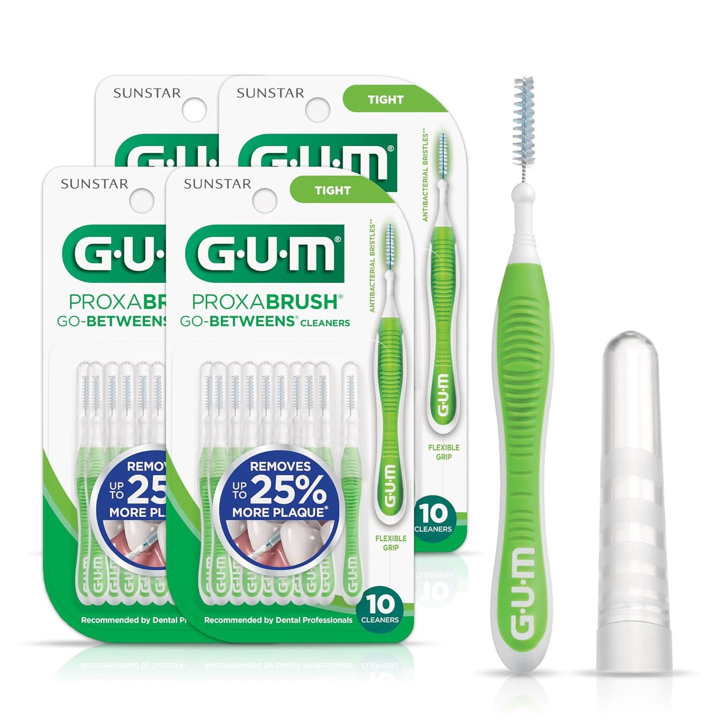 Gum Proxabrush Go-Betweens Tight Interdental Brushes, Soft Bristled Dental Picks for Plaque Removal, Safe for Braces & Dental Devices, 10ct, 4-Pack