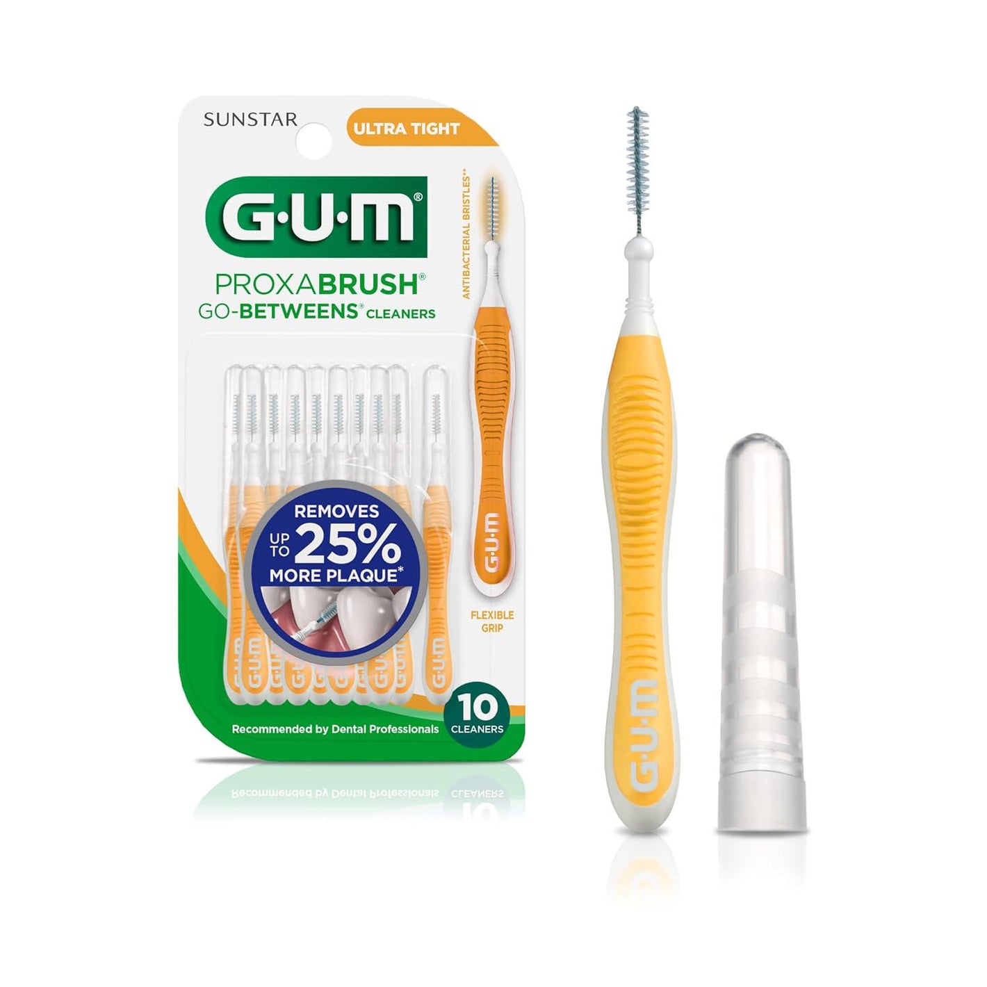Gum Proxabrush Go-Betweens Ultra Tight Interdental Brushes, Soft Bristled Dental Picks for Plaque Removal & Gum Health, Safe for Braces & Dental Devices, 10ct