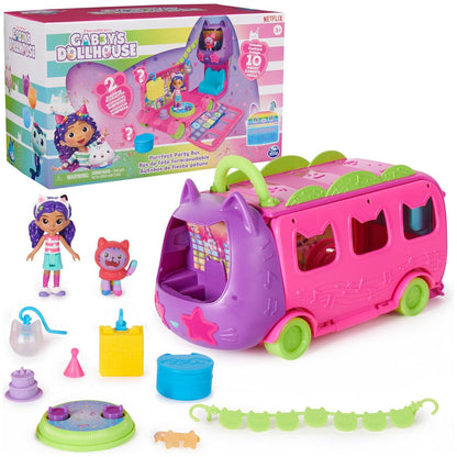 Spin Master Gabby’s Dollhouse Celebration Party Bus Playset with Gabby DJ Catnip Figures for Kids Age 3+
